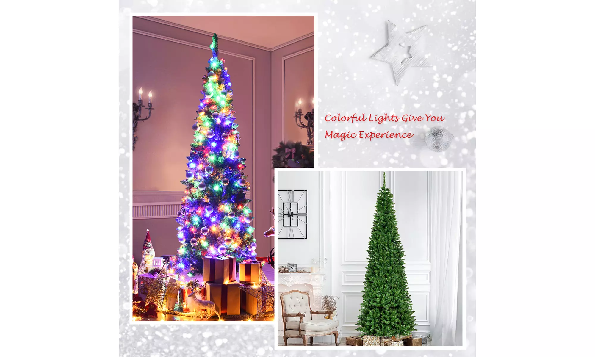 Costway 4.5/6.5/7.5ft Pre-Lit Hinged Artificial Fir Pencil Christmas Tree 