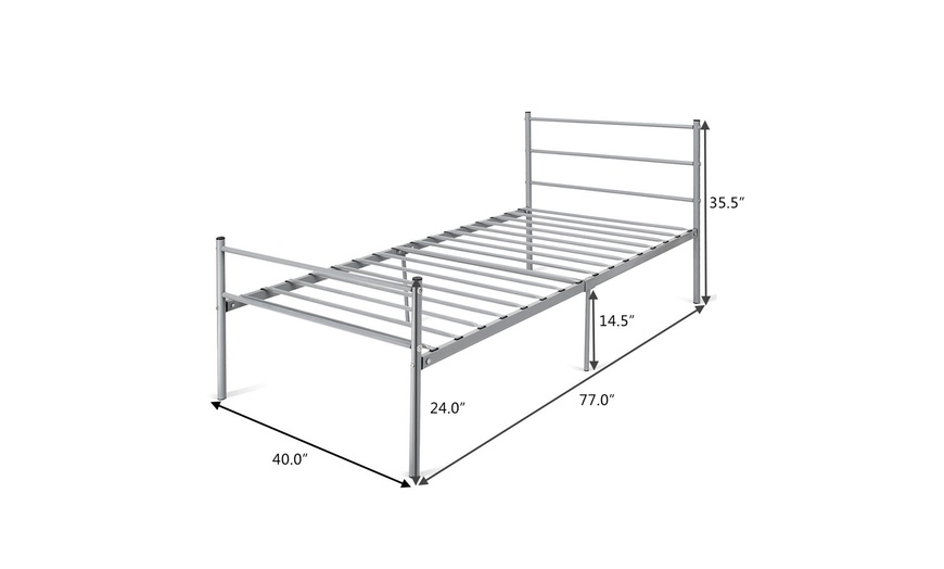 Image 22: Black Twin Size Metal Bed Frame Platform 6 Legs Headboards Furniture
