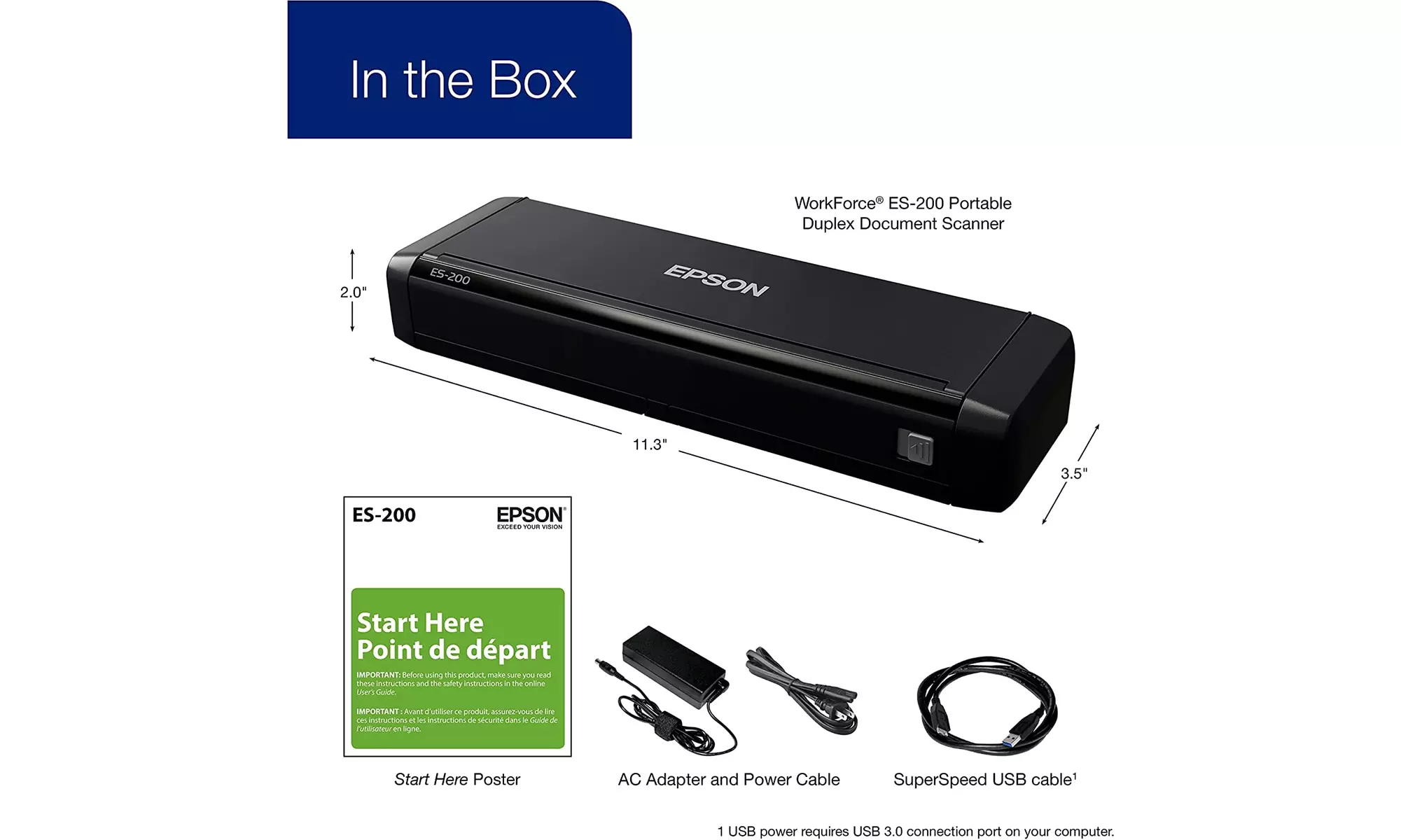 Epson WorkForce ES-200 Color Portable Document Scanner (Black)- New - Second Medium