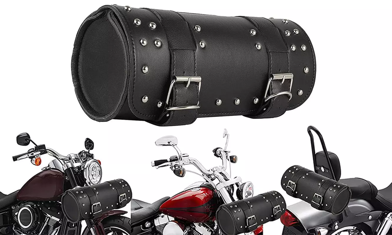 PU Leather Motorcycle Handlebar Bag Roll Tool Bag Saddlebags Storage Tool Pouch - Primary Image