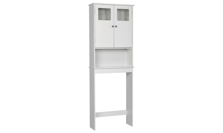 Over The Toilet Bathroom Storage Spacesaver With 2-Door Cabinet White White