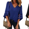 Image 1: Women's Graceful V Neck Mesh Panel Blouse 3/4 Bell Sleeve Loose Tunic