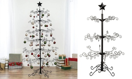 Wrought Iron Ornament Display Christmas Tree w/Easy Assembly and Stand ...