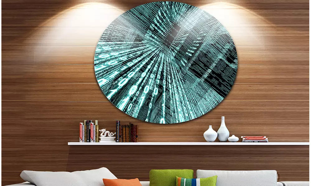 Binary Code' Disc Contemporary Circle Metal Wall Art - Primary Image