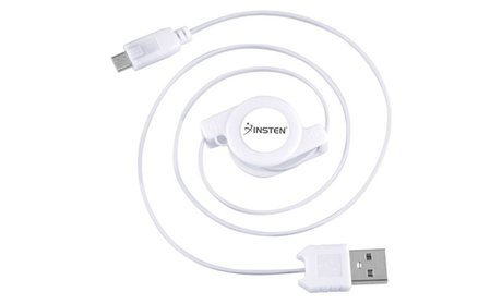 Insten White Micro USB Charger Sync Retractable Cable Samsung Galaxy