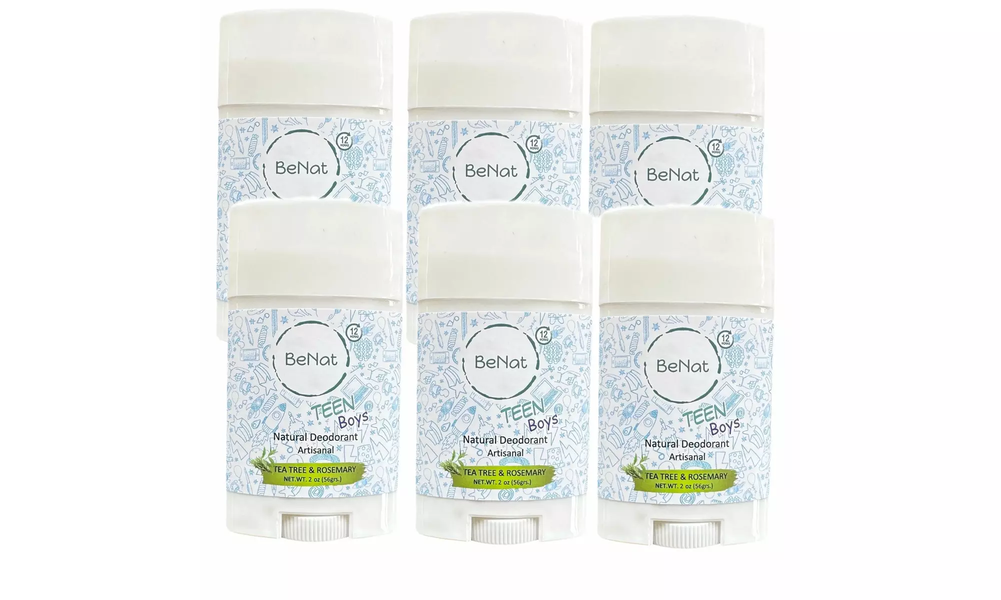 BeNat All-Natural Deodorant for Kids and Teens - 3 Pack or 6 Pack