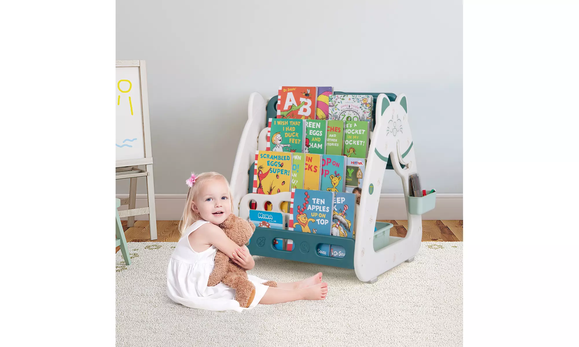 Costway 3-In-1 Kids Art Easel with Stool Magnetic Dry-Erase Board with Book Rack - Primary Image