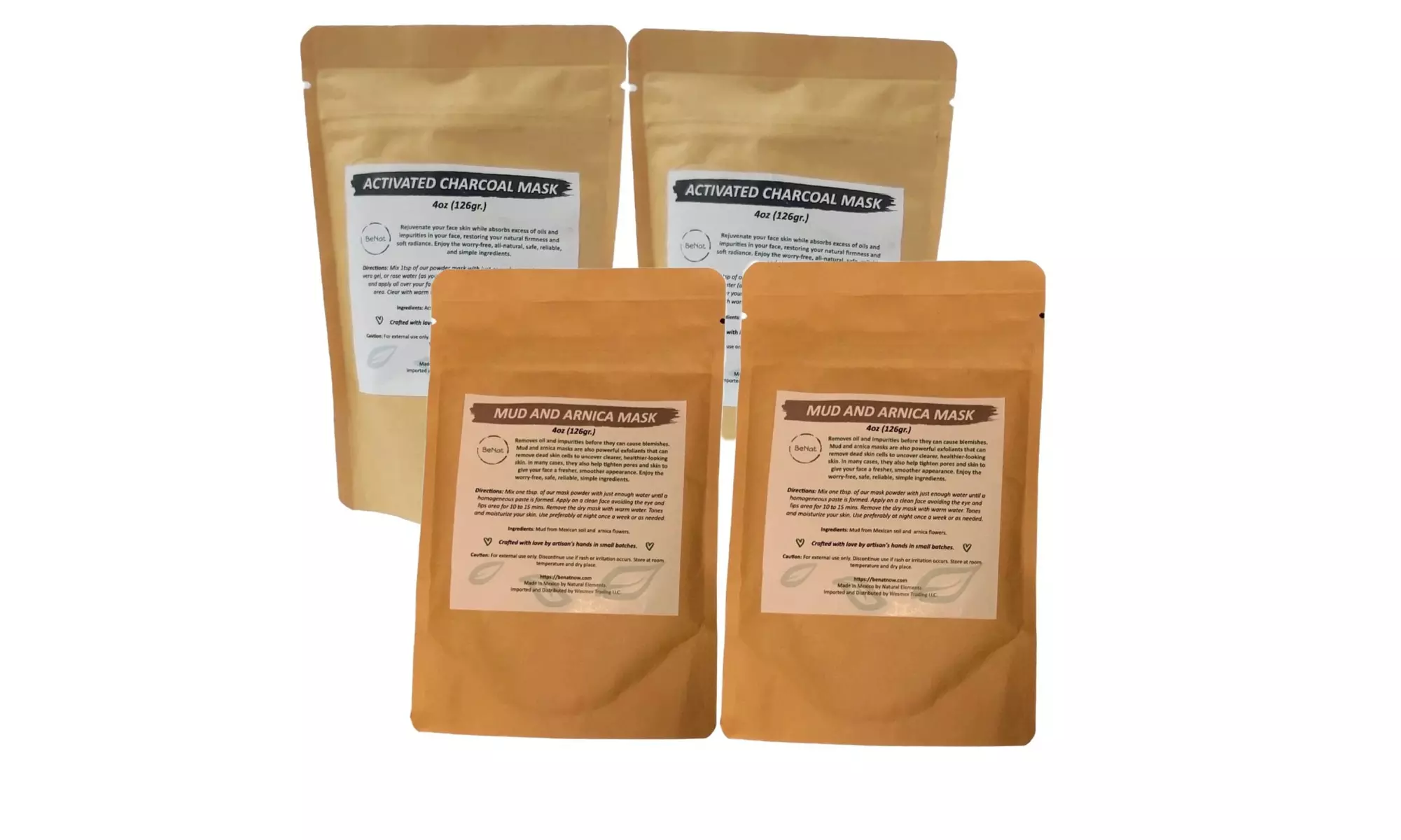 BeNat Activated Charcoal Face Mask & Mud and Arnica Facial Mask Bundle
