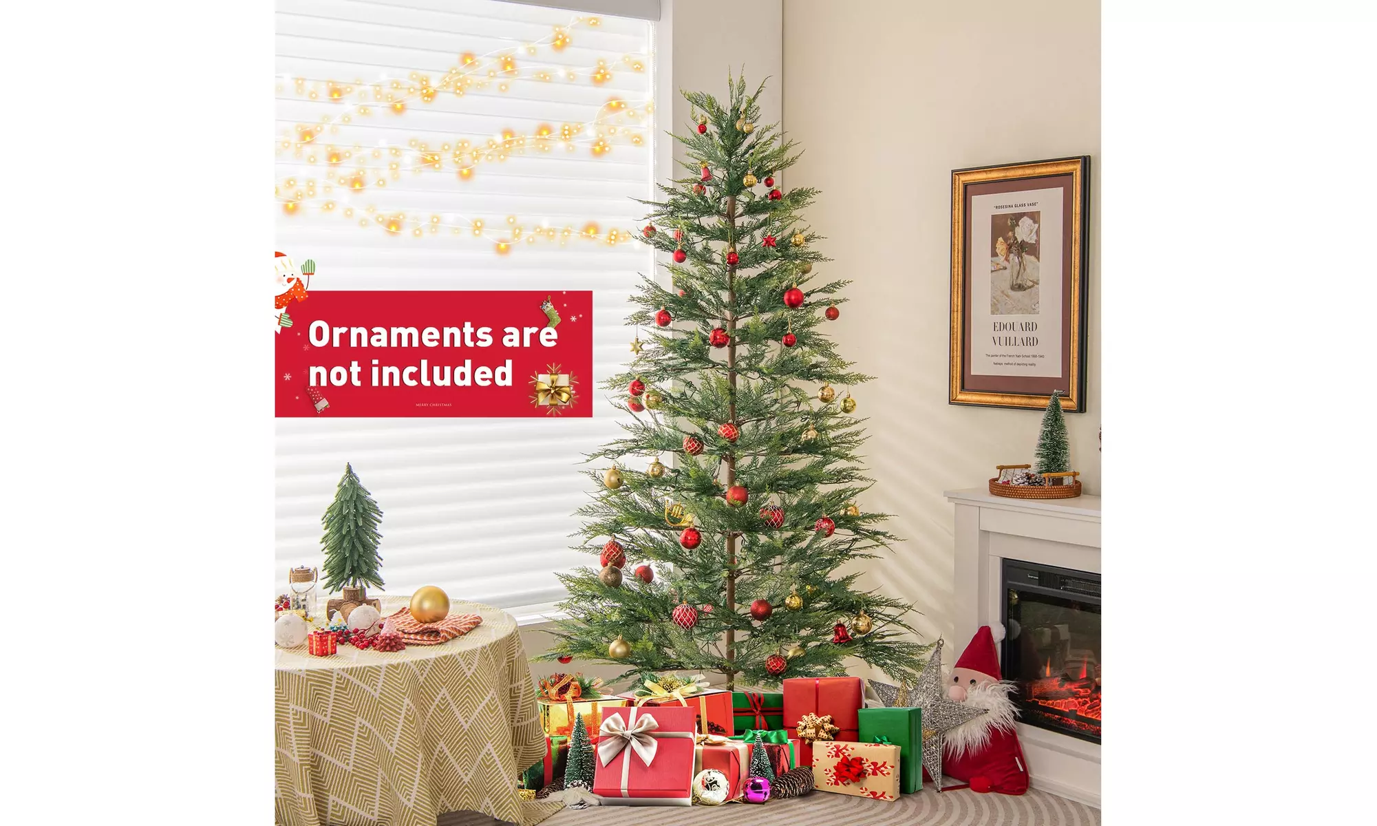 Costway 6.5/7.5 FT Pre-Lit Christmas Tree Hinged w/ Branch Tips Timer Lights
