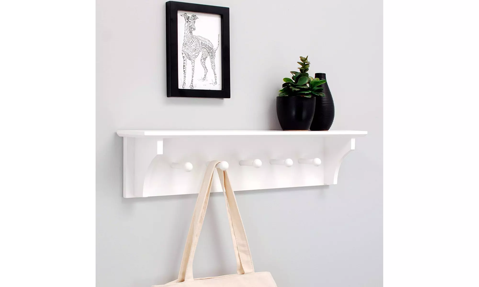 24" Floating Coat and Hat Wall Shelf Rack with 5 Pegs Hook 2Colors - Primary Image