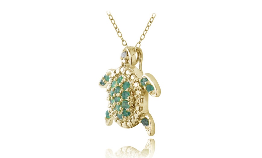 Emerald & Diamond Accent Turtle Necklace in 18K Gold over Silver | Groupon