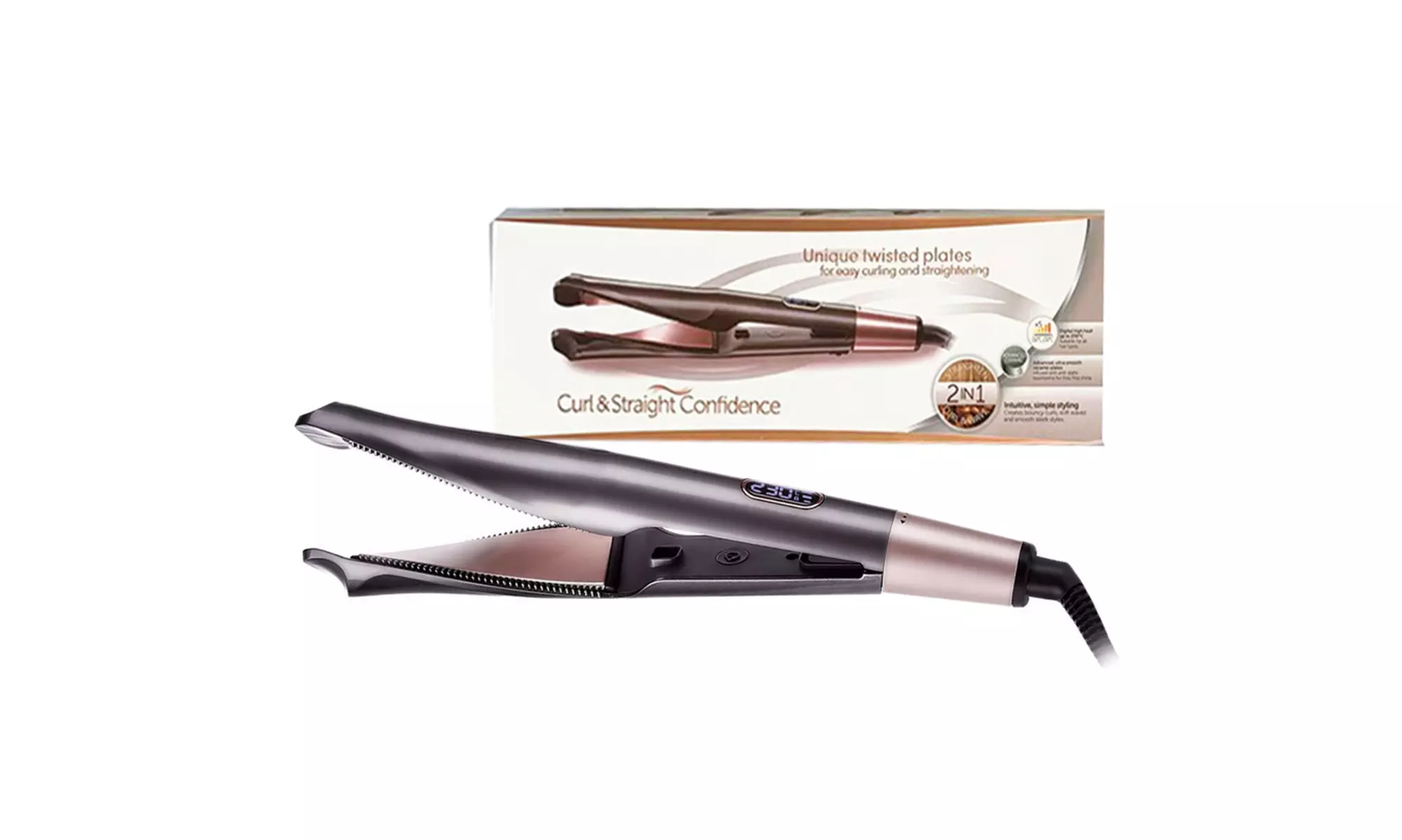 Twisted Slanted 2 in 1 Tourmaline Hair Straightener Curling Flat Iron - Second Medium