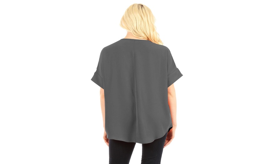 Image 7: Woven V Neck Top Short Sleeve Span Shirts Blouse