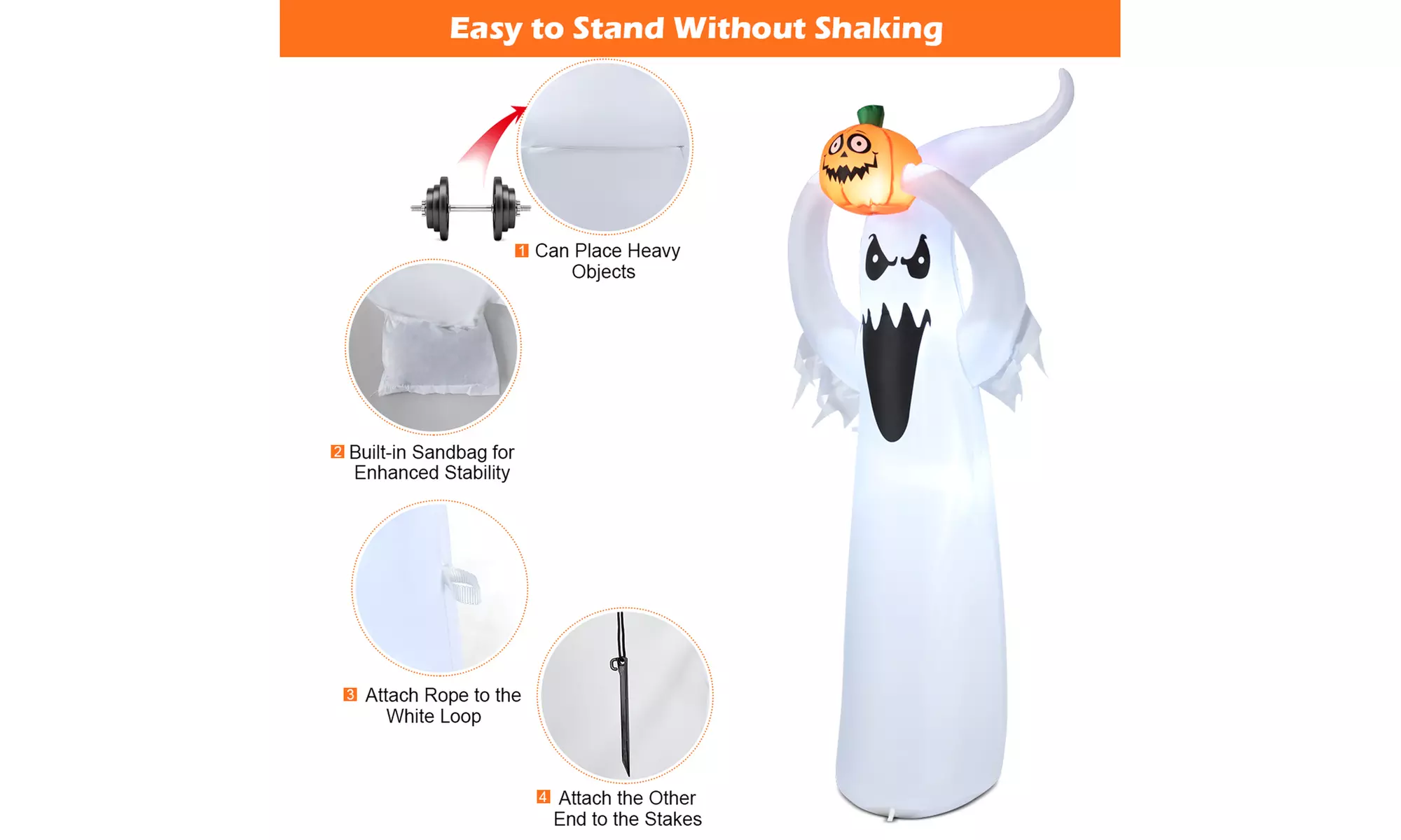 Costway 6' Halloween Inflatable Air Ghost Pumpkin LED Lights for Yard Decration