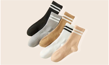 Leo Rosi Women'sStripped Crew Socks (5-Pack) Beige 5 Pack One Size