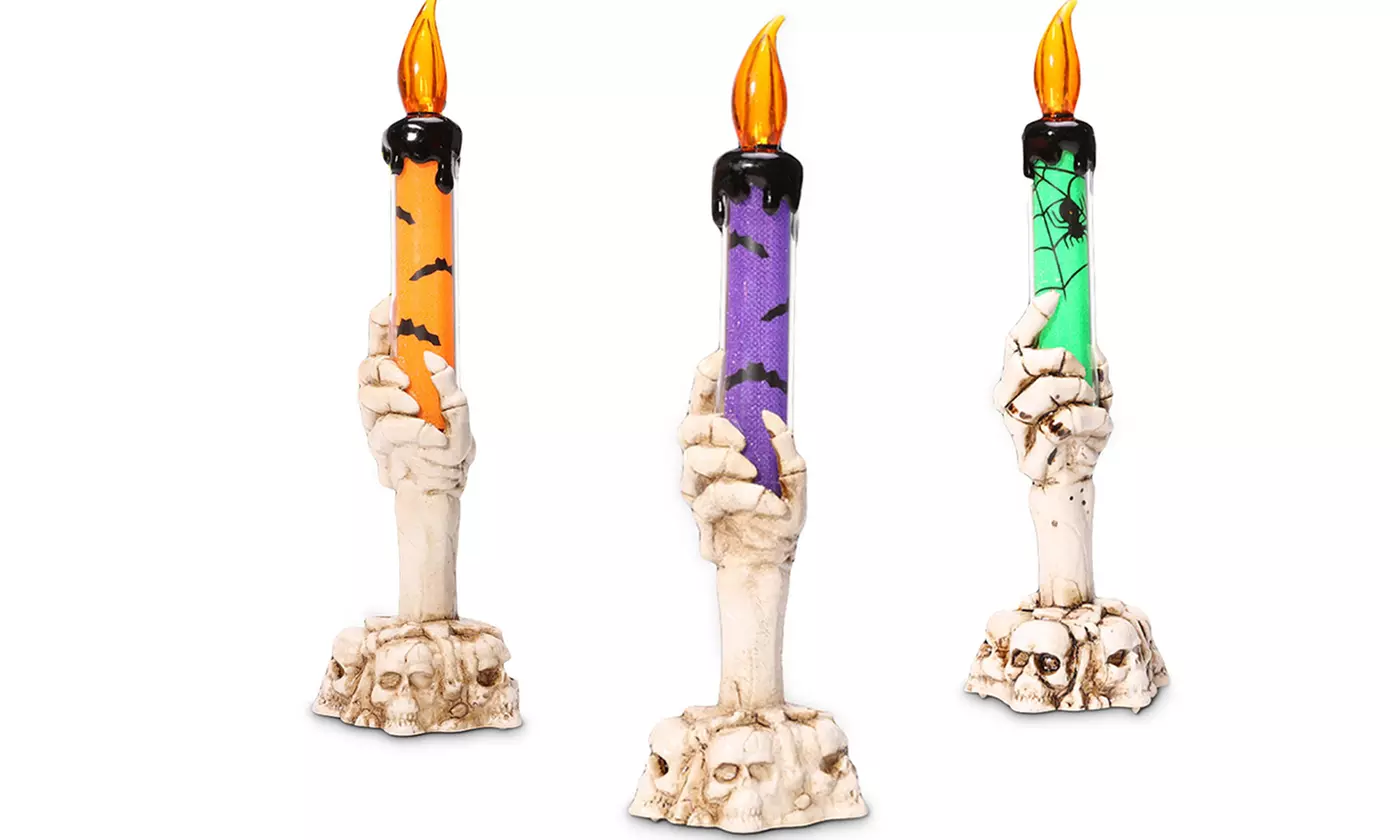 3 Pack Halloween Skull Candle Holder Light Skeleton Hand Lamp Party Bar 