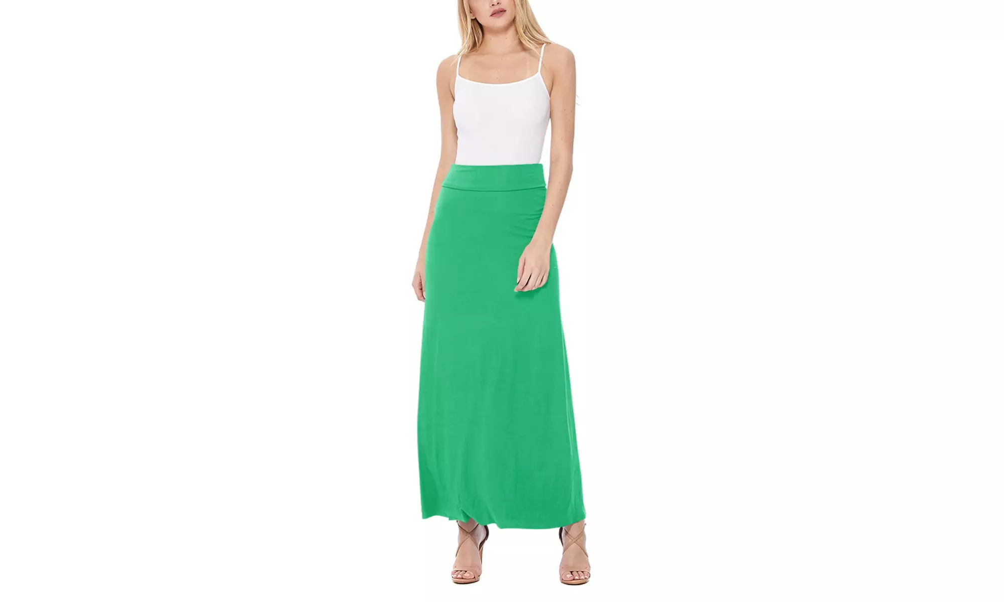 Women's Casual Foldable Waist band Comfy Solid Maxi Skirt