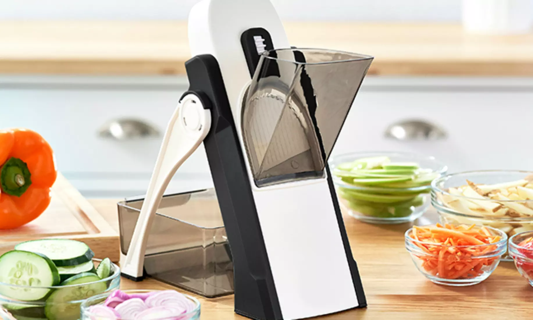 Foldable Safe Slice Upright Mandoline with Thickness Adjuster - Primary Image