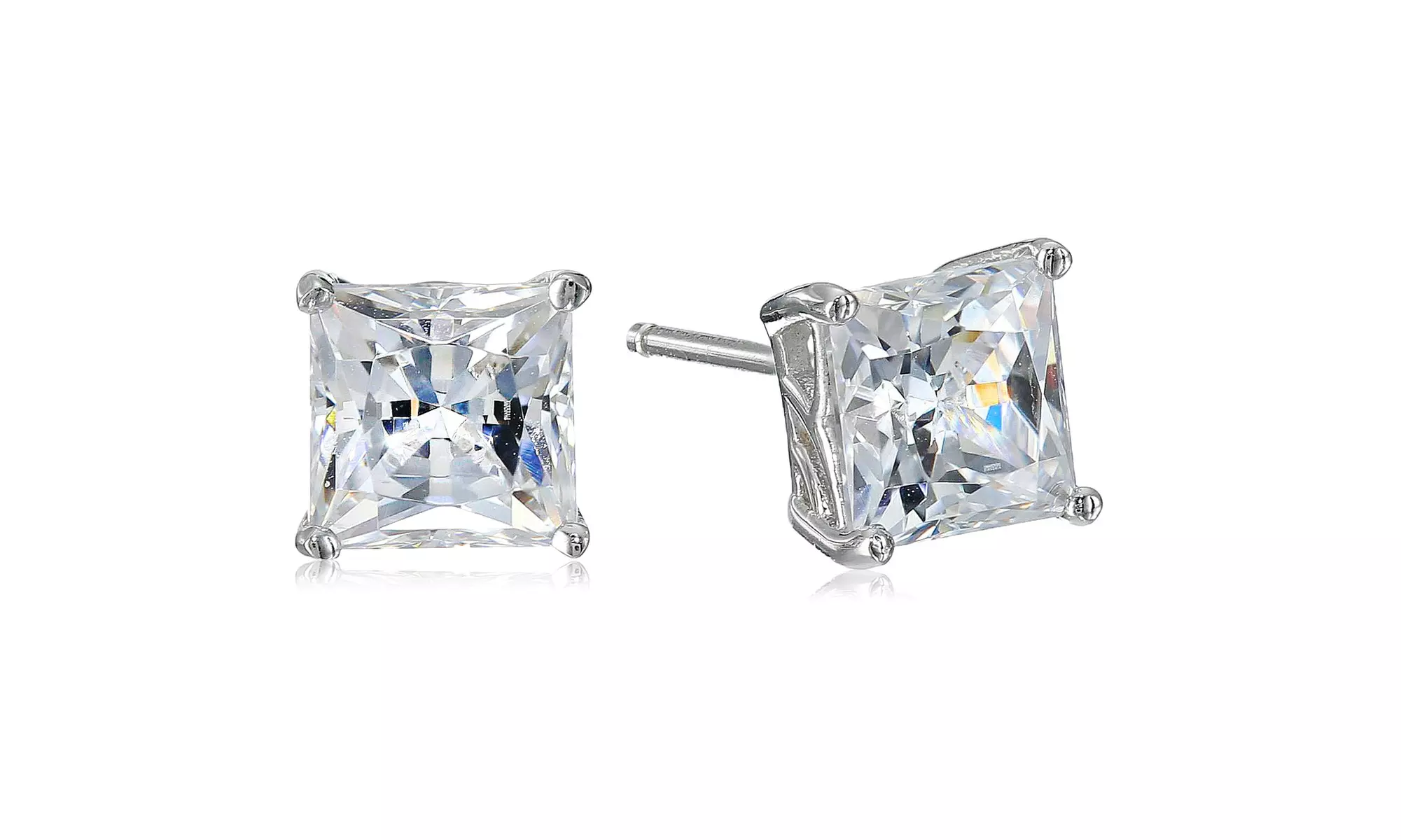 Paris Jewelry Platinum Plated Square 2 Ct Cubic Zirconia stud Earrings