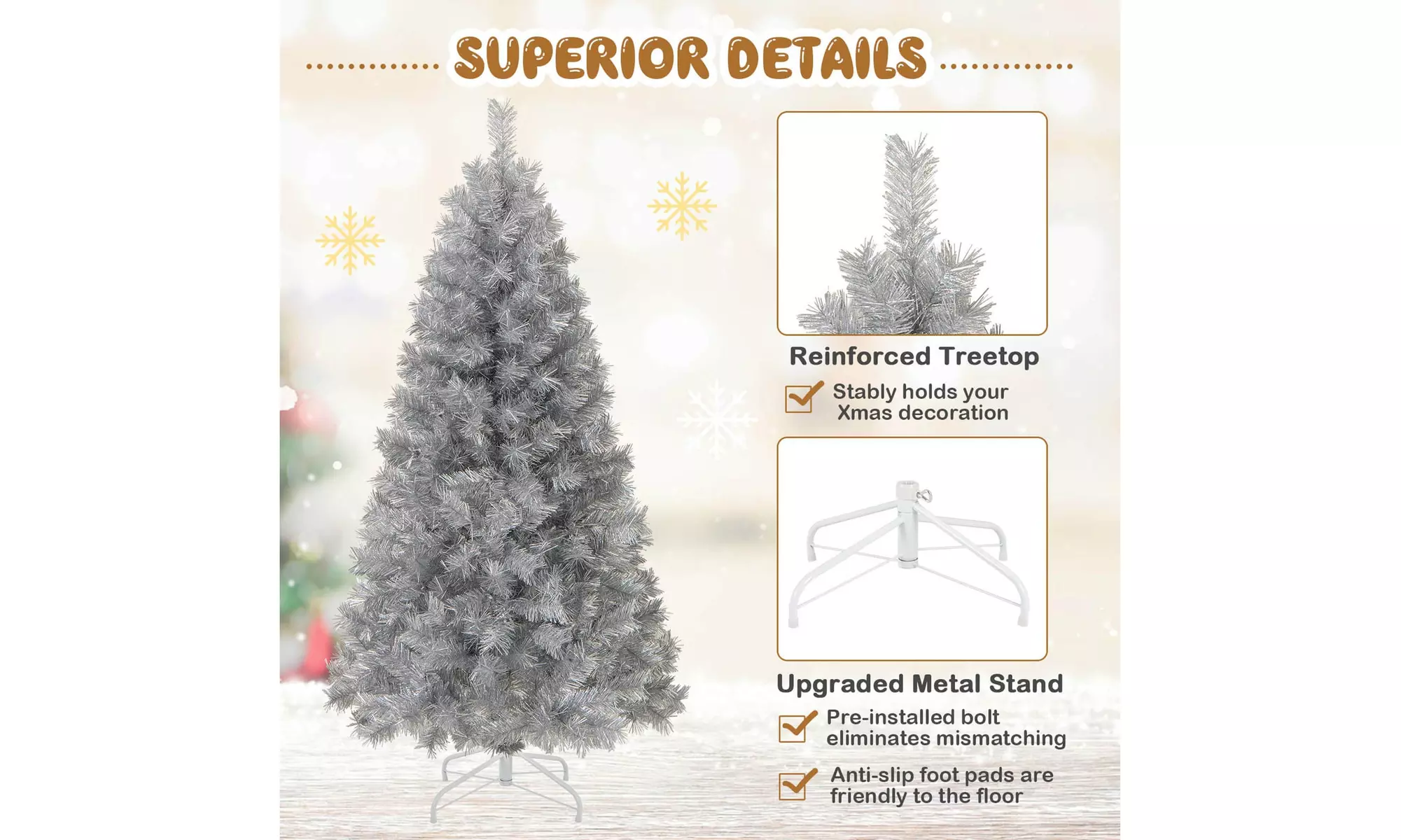 Costway 5/6/7 FT Christmas Tree Artificial Xmas Tree with Branch Tips LED Lights