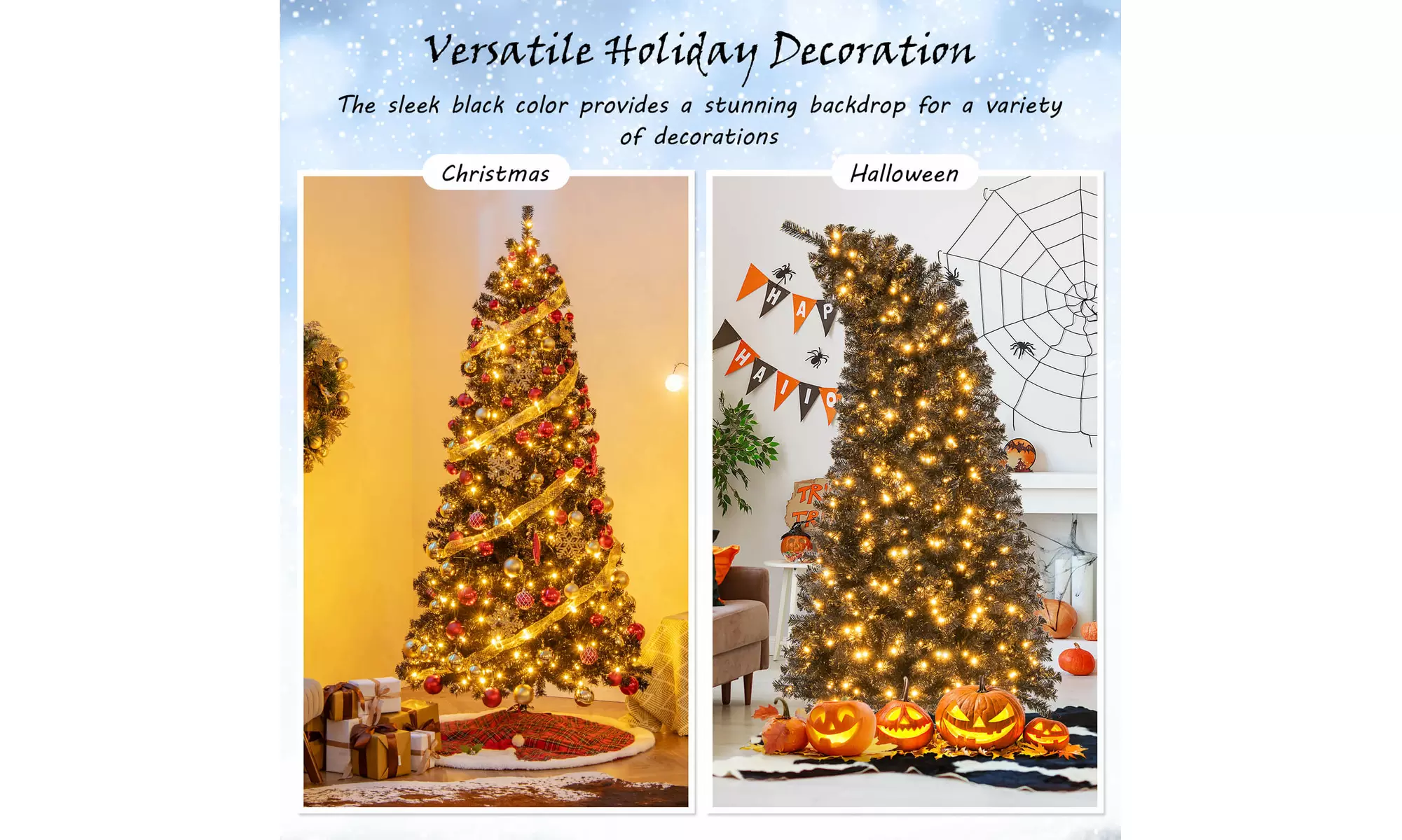 Costway 6/7 FT Artificial Halloween Tree Bendable Top Section Branch Tips Lights