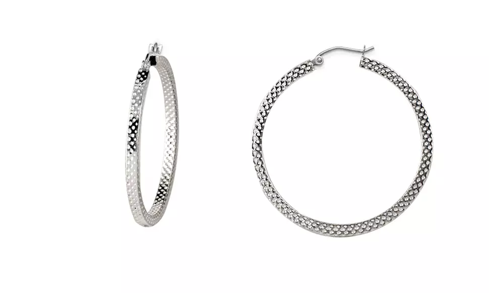 Italian Sterling Silver 30MM or 40MM Laser Cut Etched Hoop Earrings - Second Medium