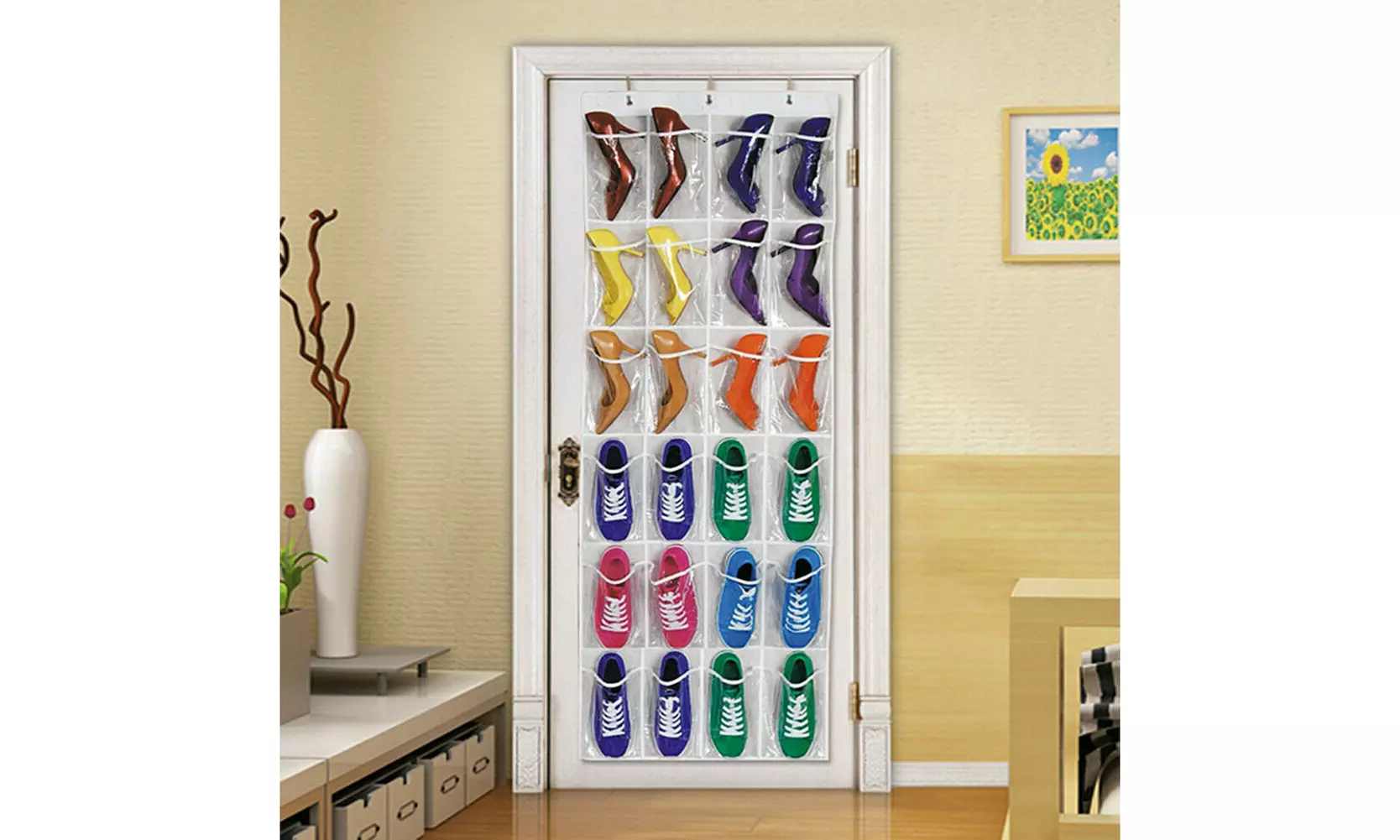 1-2 Pack 24 Wide Pockets Over the Door Shoe Organizer Hanging Shoe Holder