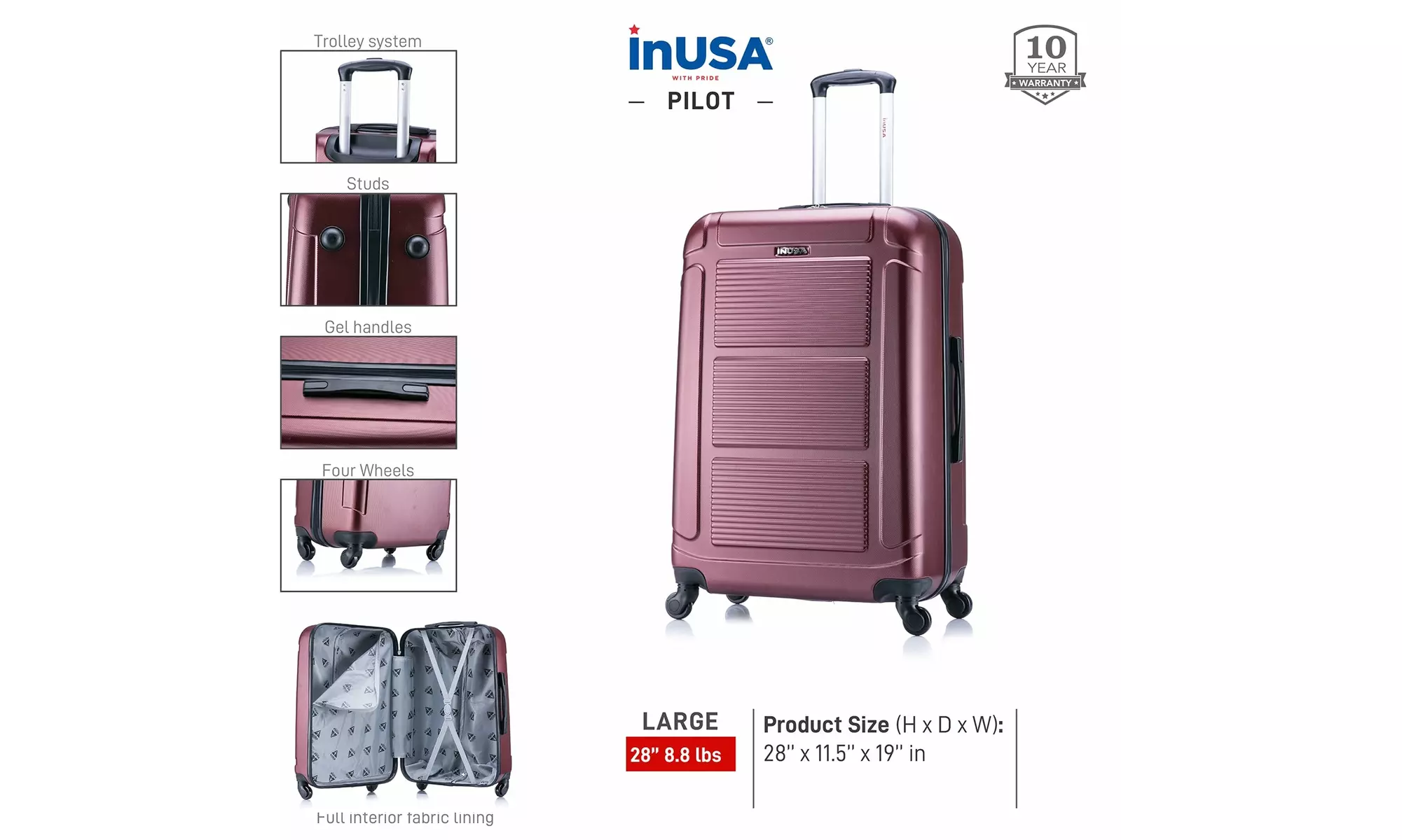 InUSA Pilot Lightweight Hardside Spinner Luggage