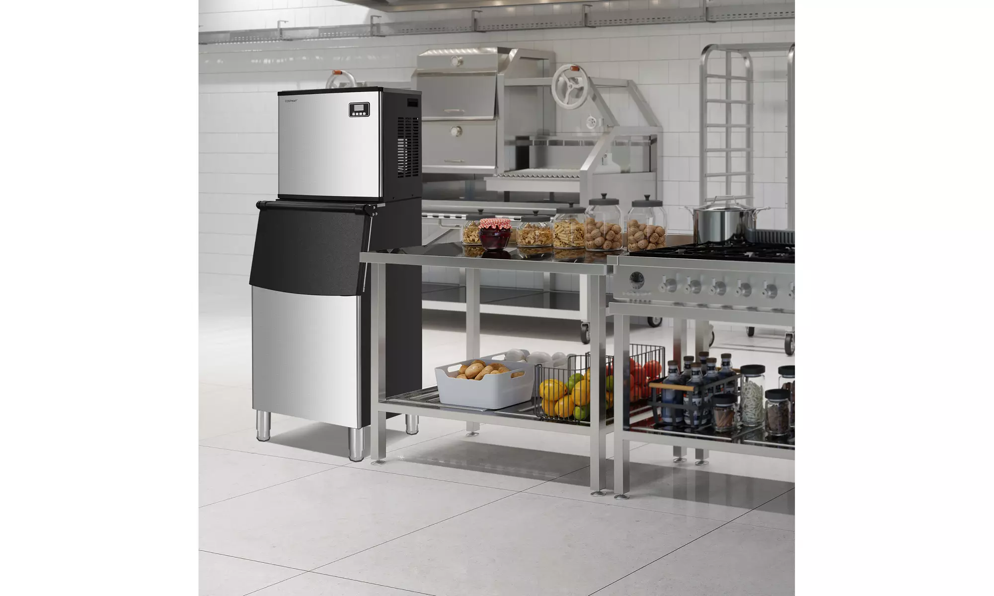 Costway Split Commercial Ice Maker 353LBS/24H Ice Machine w/ 198 LBS Storage Bin - Primary Image