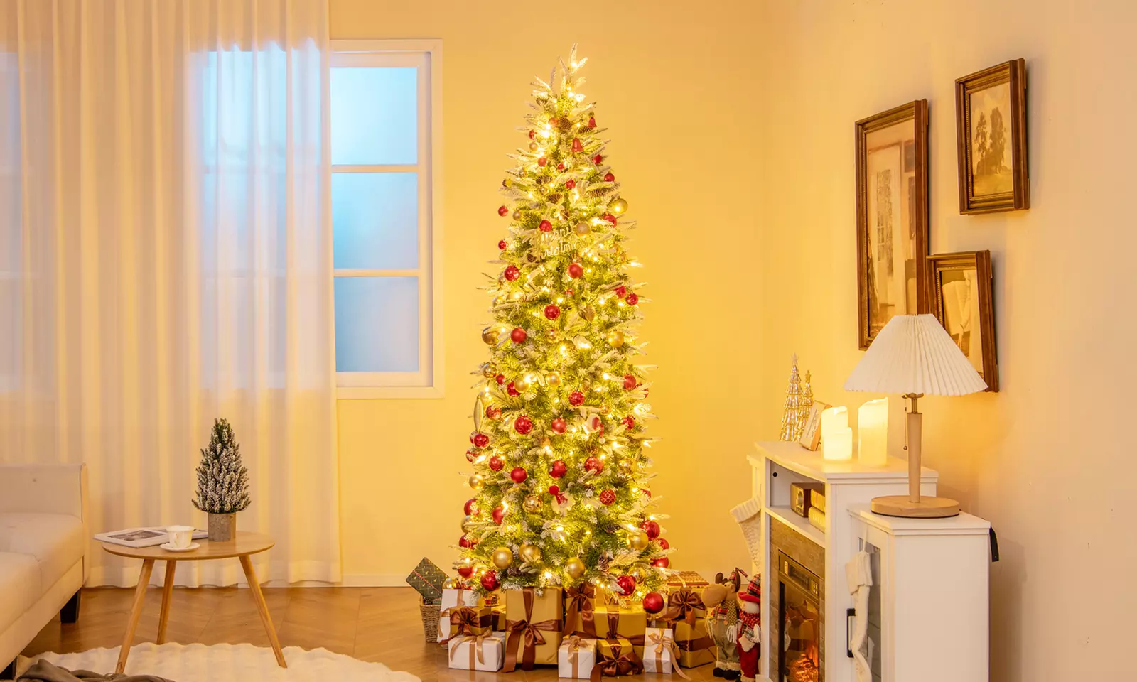 Costway 6/7.5/9 FT Christmas Tree with PE PVC Branch Tips Warm White LED Lights