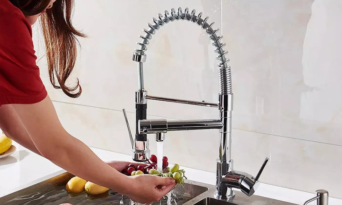 iMounTEK Kitchen Sink Faucet, Single Handle, Spring Pulldown Head, Chrome Plated - Primary Image