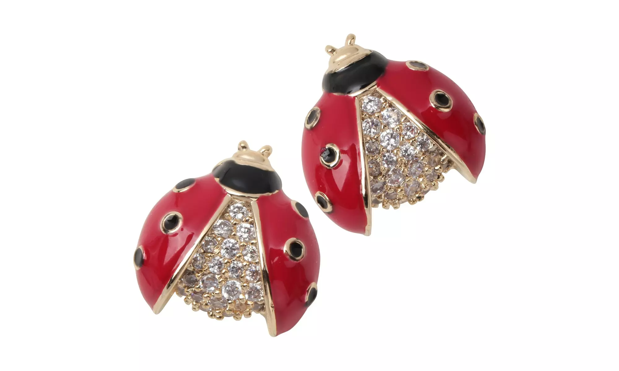 Gold Color Red Christmas Ornament Ladybug Stud Earring - Primary Image
