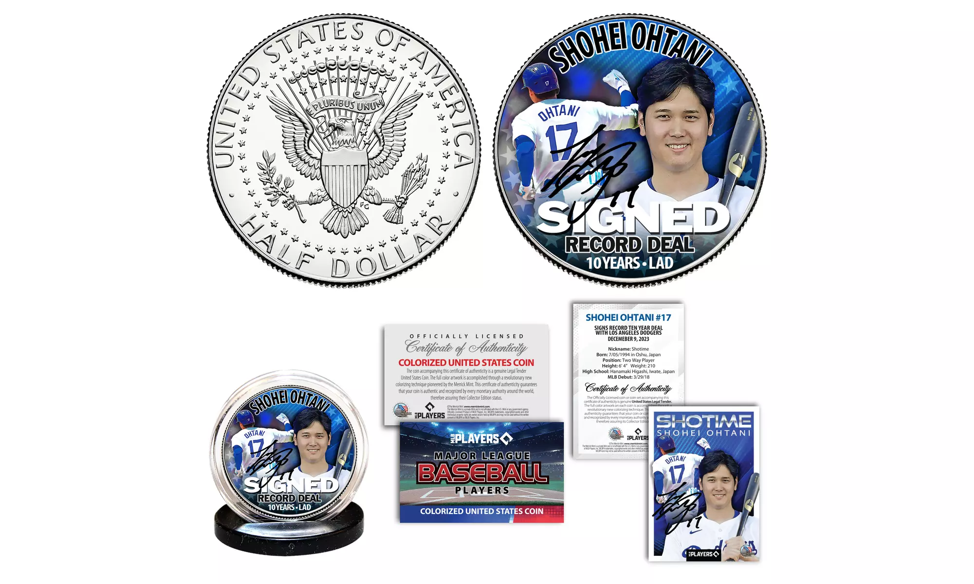 Shohei Ohtani 1st Ever LA Dodgers Officially Licensed 2023 JFK Coin & Bonus Card