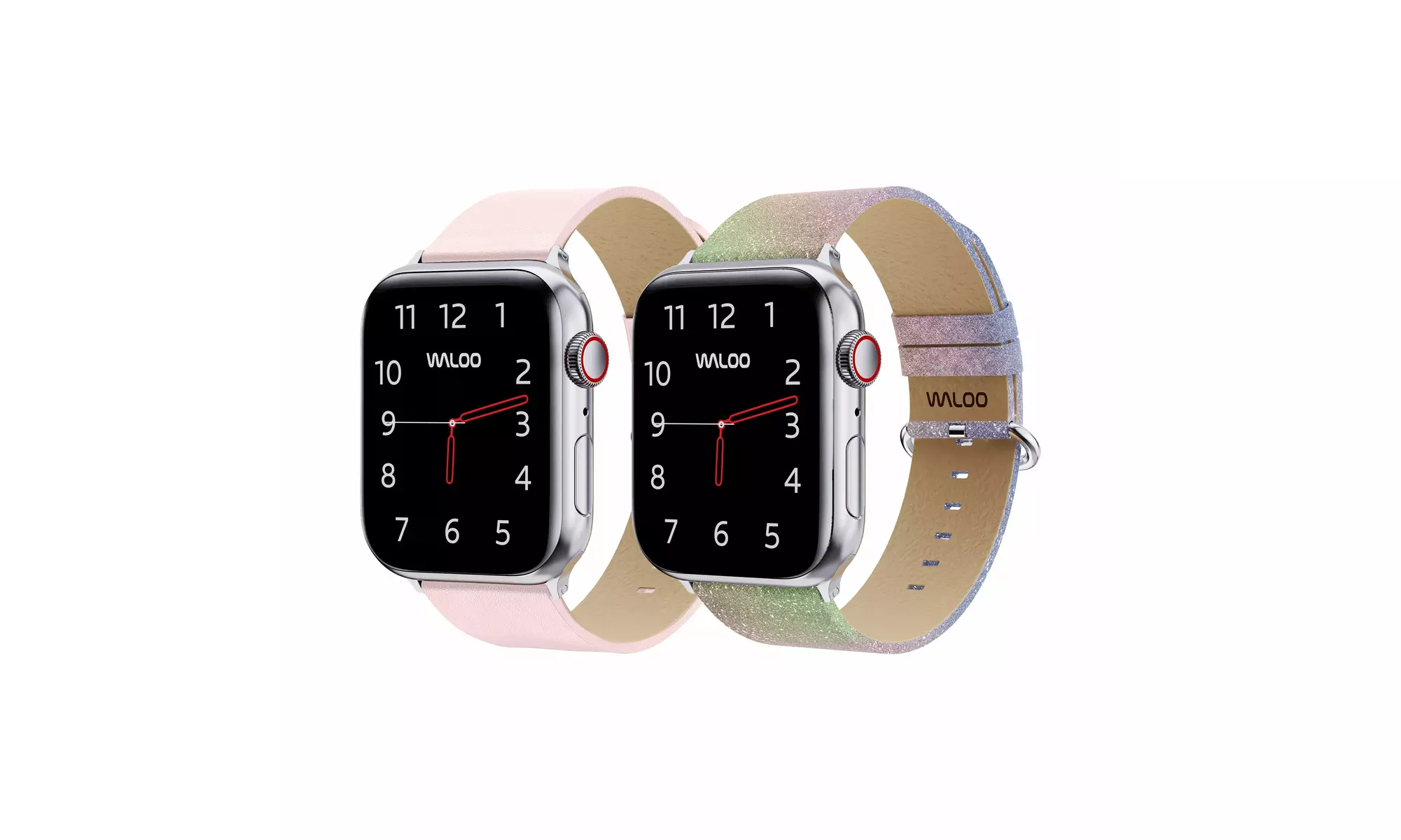 Waloo 2-Pack Leather Grain and Shiny Brilliance Apple Watch Bands