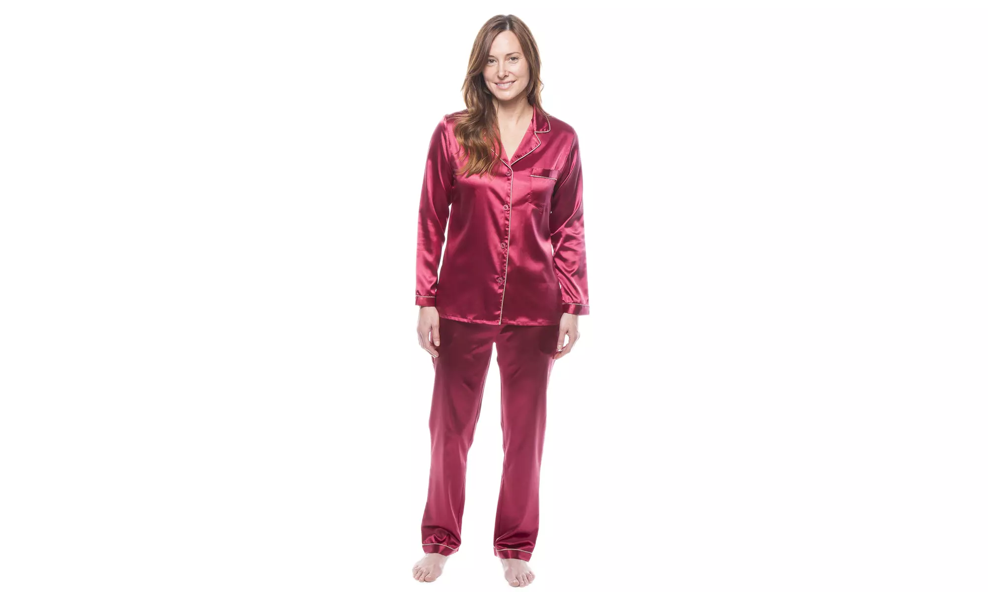 Women's High Quality Satin Pajama/Sleepwear Set with Pockets - Primary Image