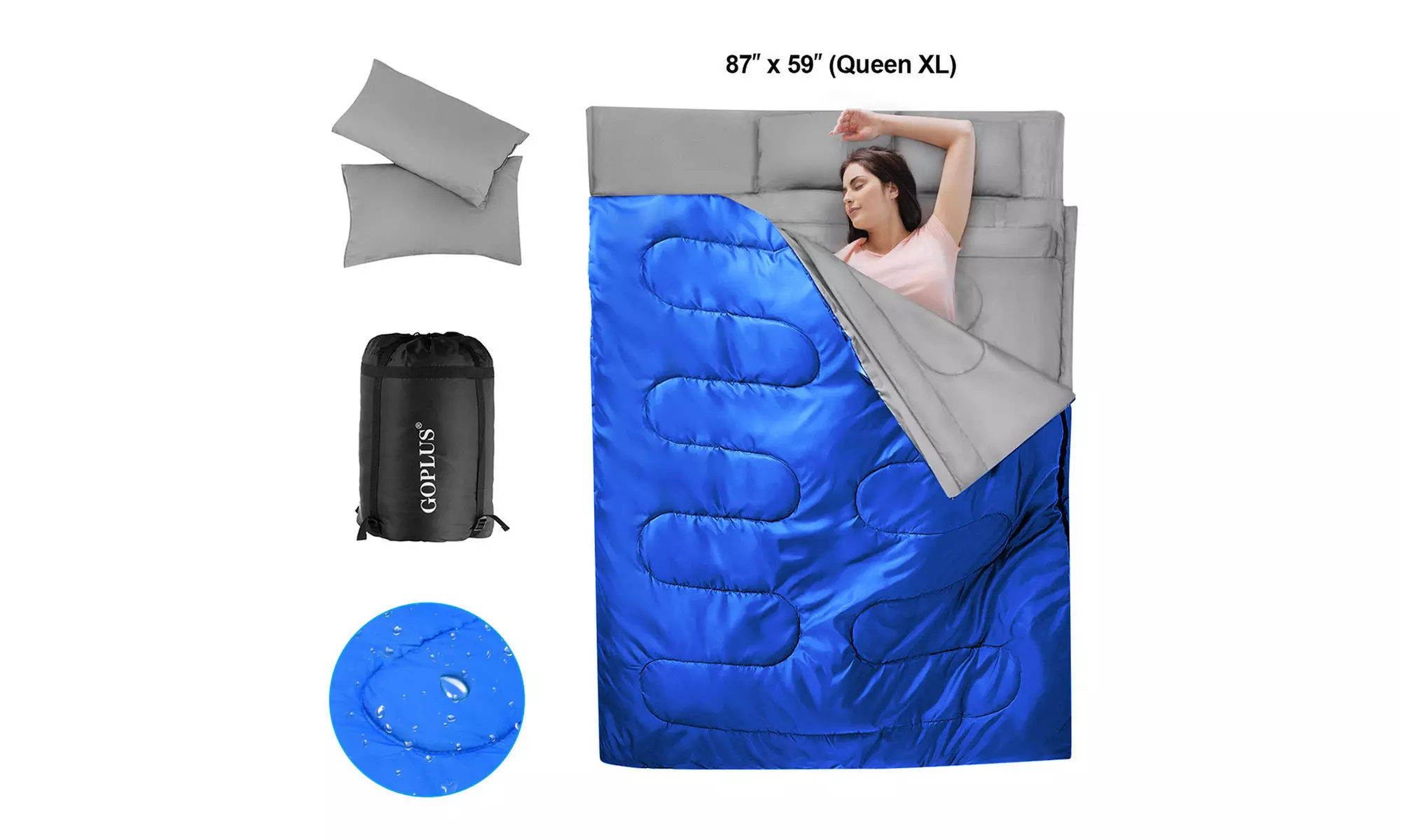 Goplus  Double 2 Person Sleeping Bag Waterproof w/ 2 Pillows Camping 