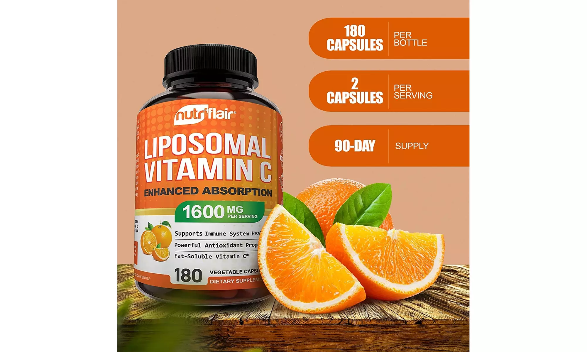 NutriFlair Liposomal Vitamin C 1600mg, 180 Capsules - Second Medium