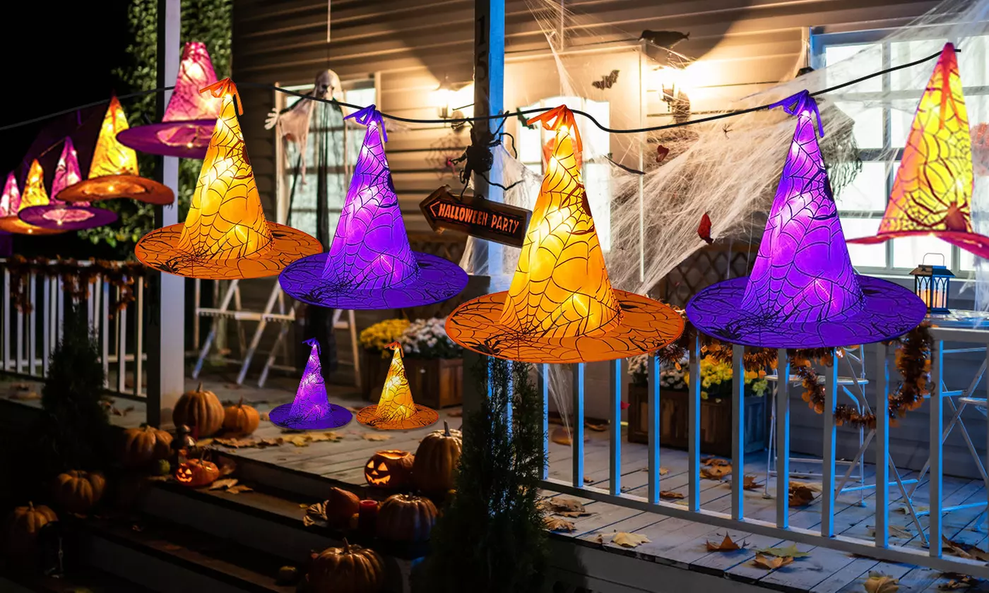 Halloween 80-LED Witch Hat String Light Hanging Witch Hat Lights (8pcs) - Primary Image