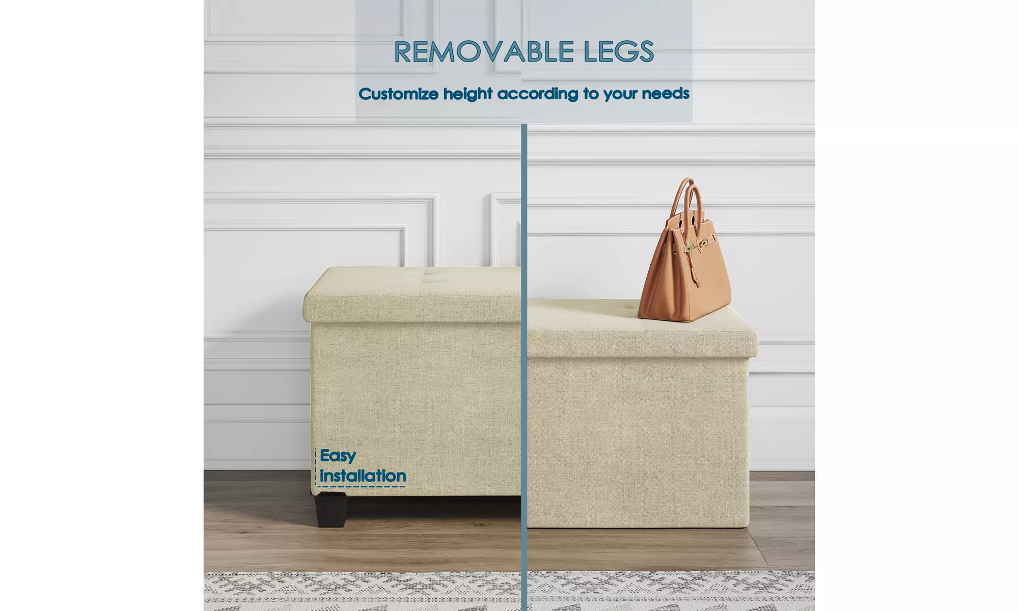 Nestl Storage Ottoman Bench with Storage Bins- 30 In. Linen Fabric Storage Bench