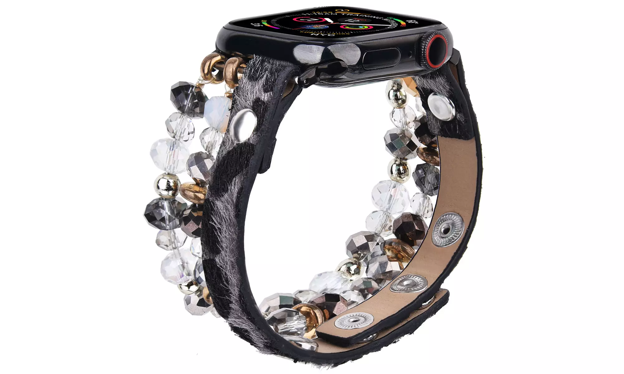 Leopard Calf Leather and Crystal Apple Watch Band All Series