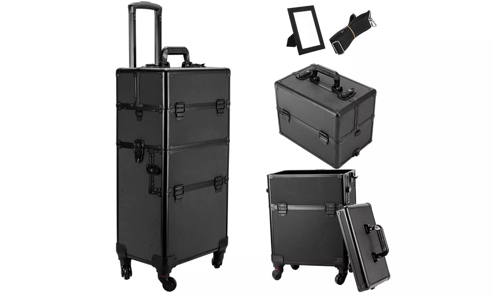 4 Wheel Pro Aluminum Rolling Makeup Cosmetic Train Case Lockable Wheeled Box - Primary Image