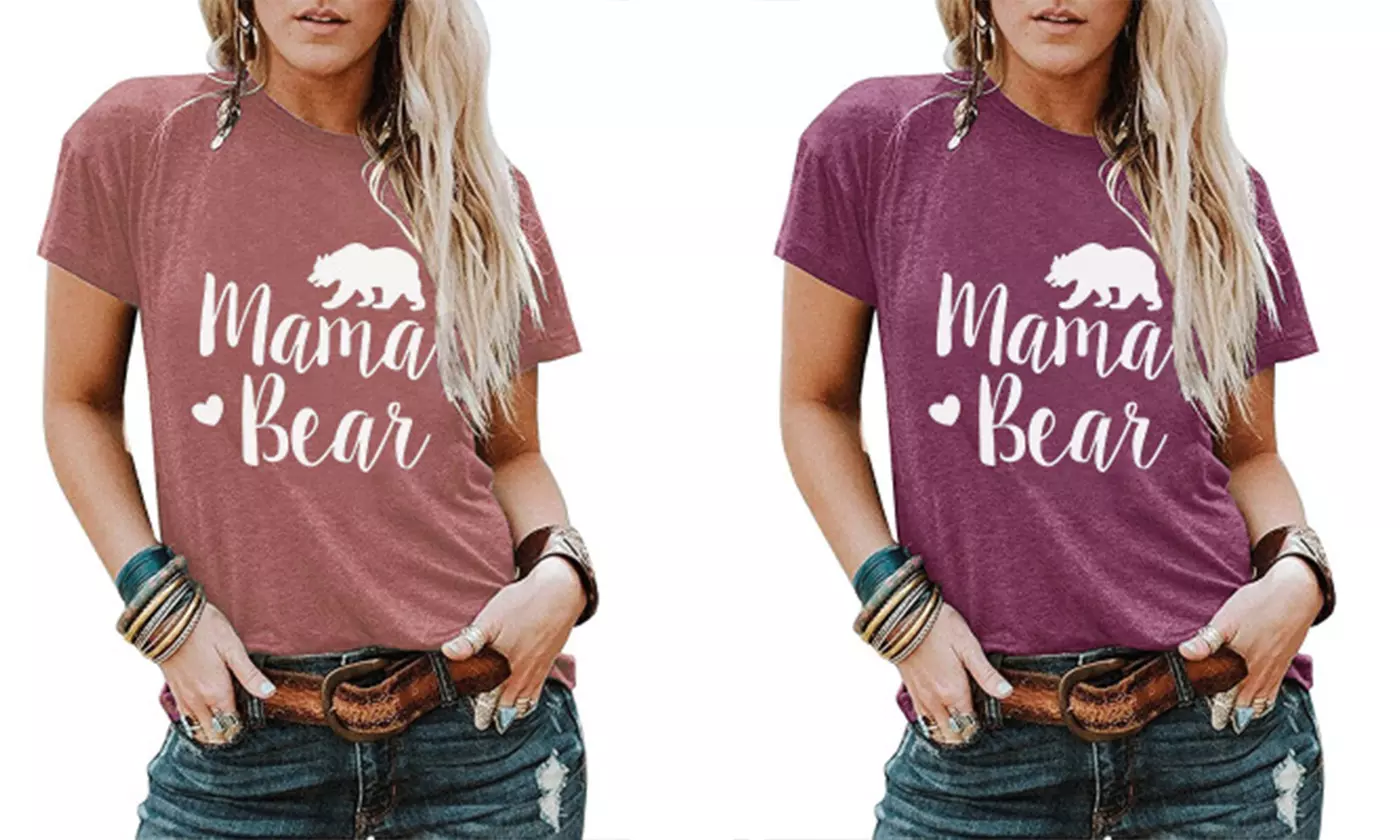 Women's Top Mama Bear Letter Printing Round Neck Short-Sleeved Tunic - Primary Image