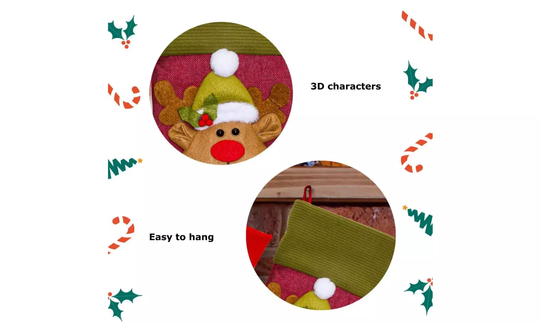 Jolly Christmas Stockings 2-Pack or 3-Pack Festive Holiday Décor