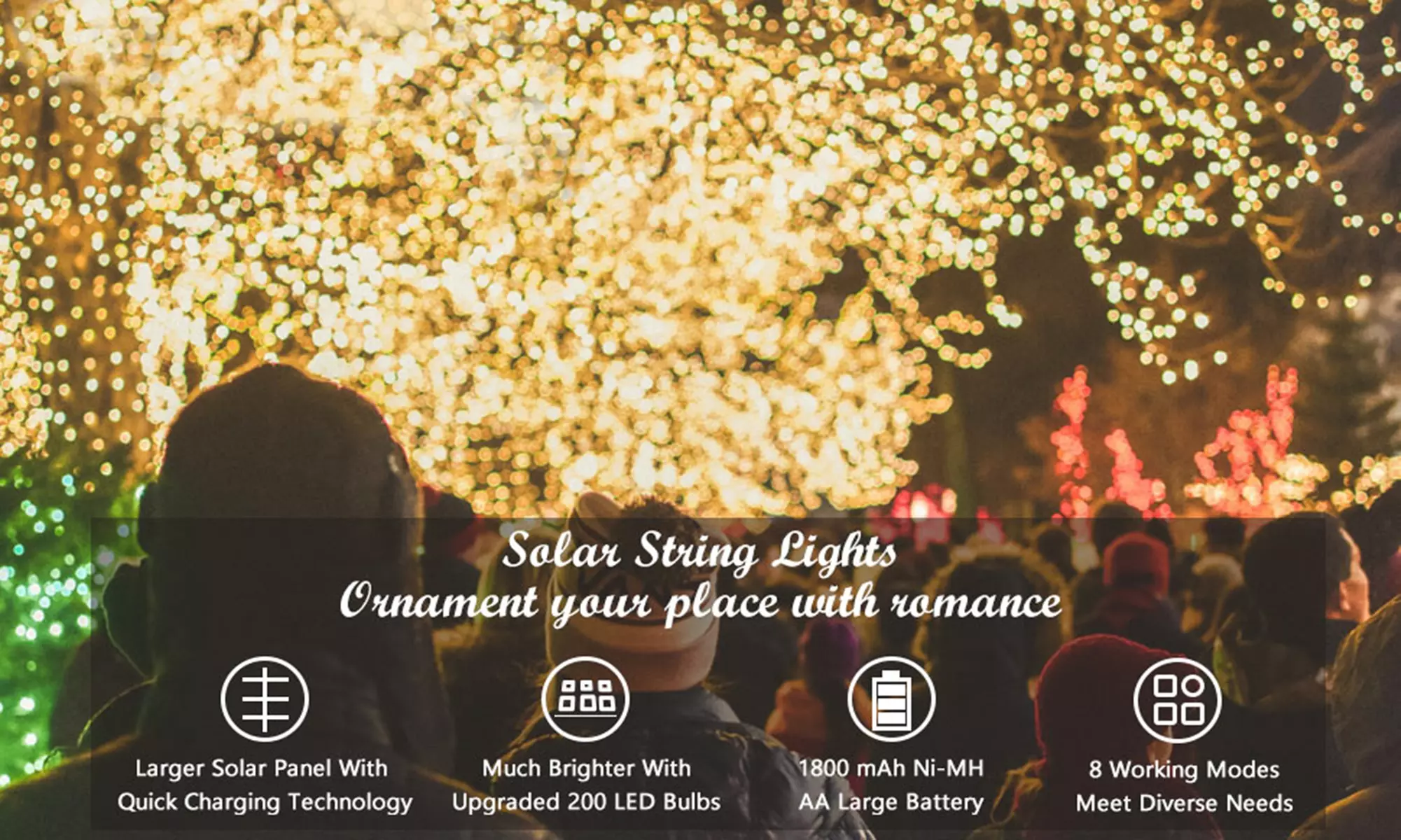 Christmas Decoration 72ft 200LED Solar String Lights Outdoor Copper Wire Lights 