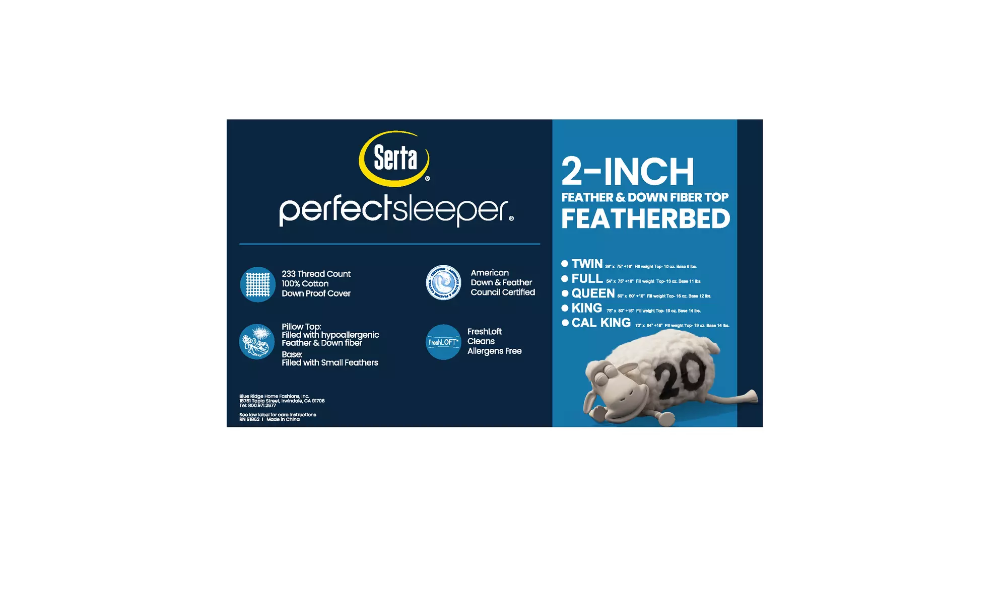 Serta 2" Feather And Down Fiber Mattress Topper - Second Medium