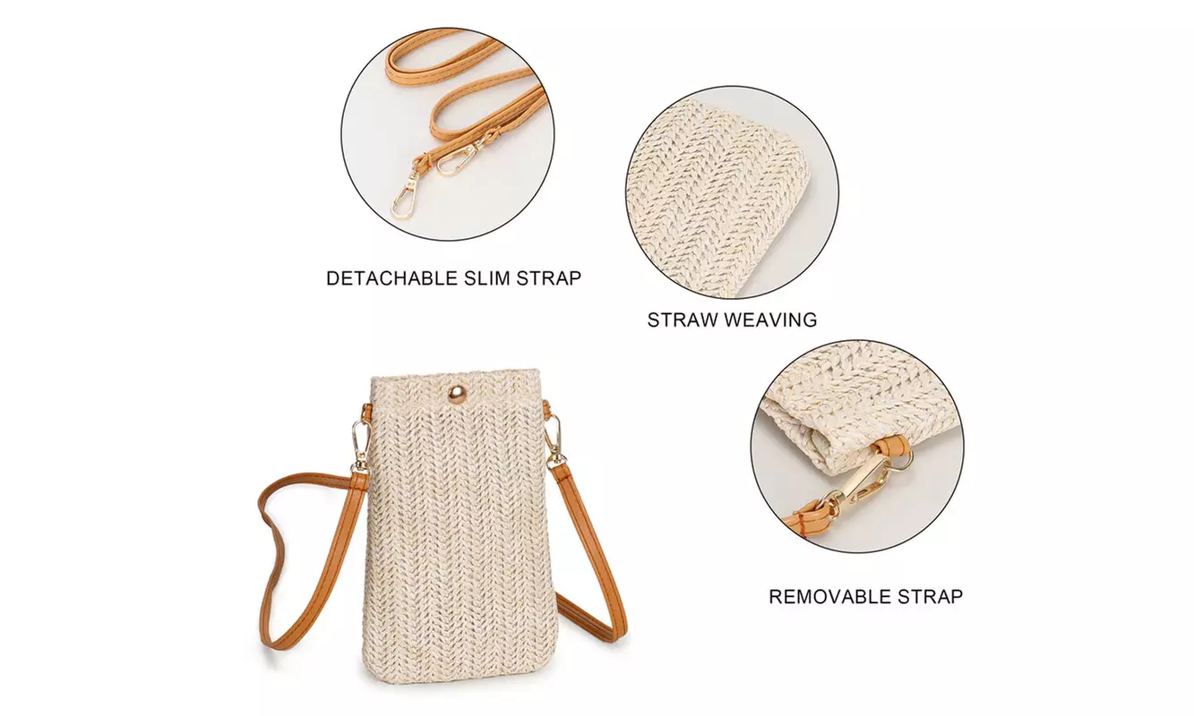 Women Woven Handbag Summer Beach Tote Straw Bag Square Rattan Shoulder Bag