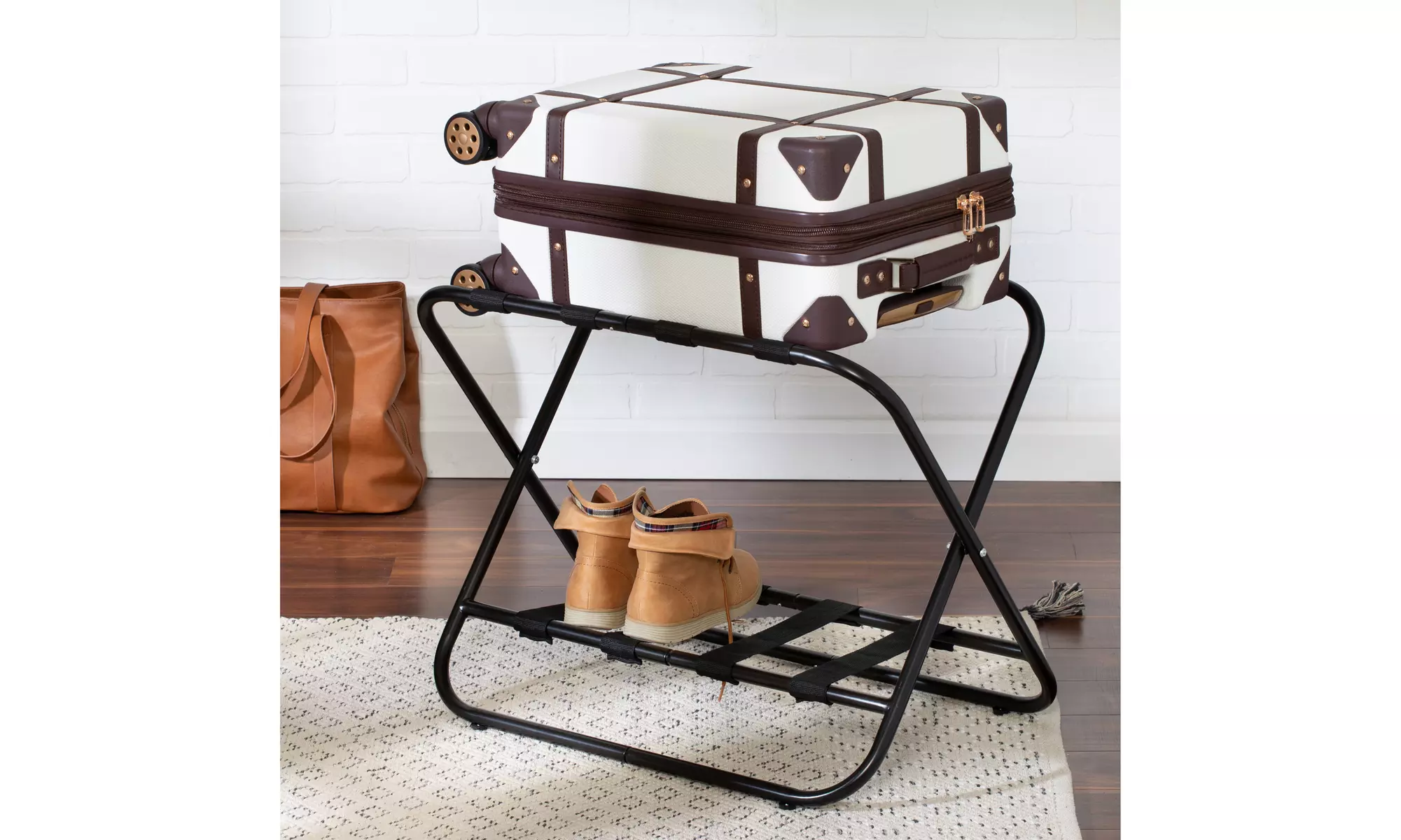 Black 2-Tier Folding Luggage Rack - Primary Image