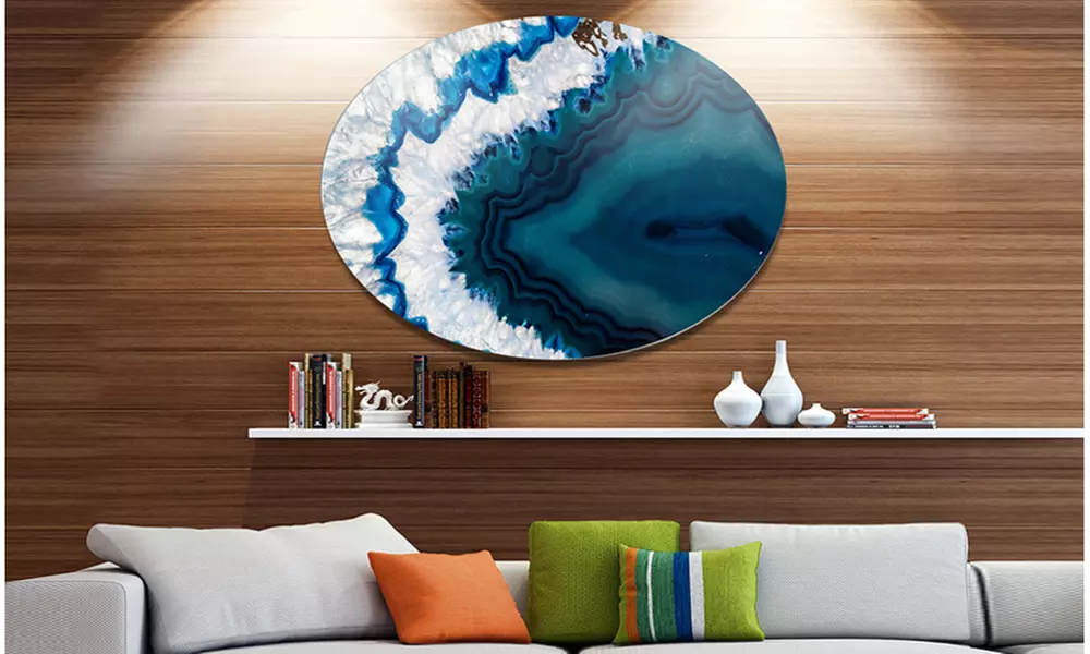 Blue Brazilian Geode' Disc Abstract Metal Circle Wall Art Print - Primary Image