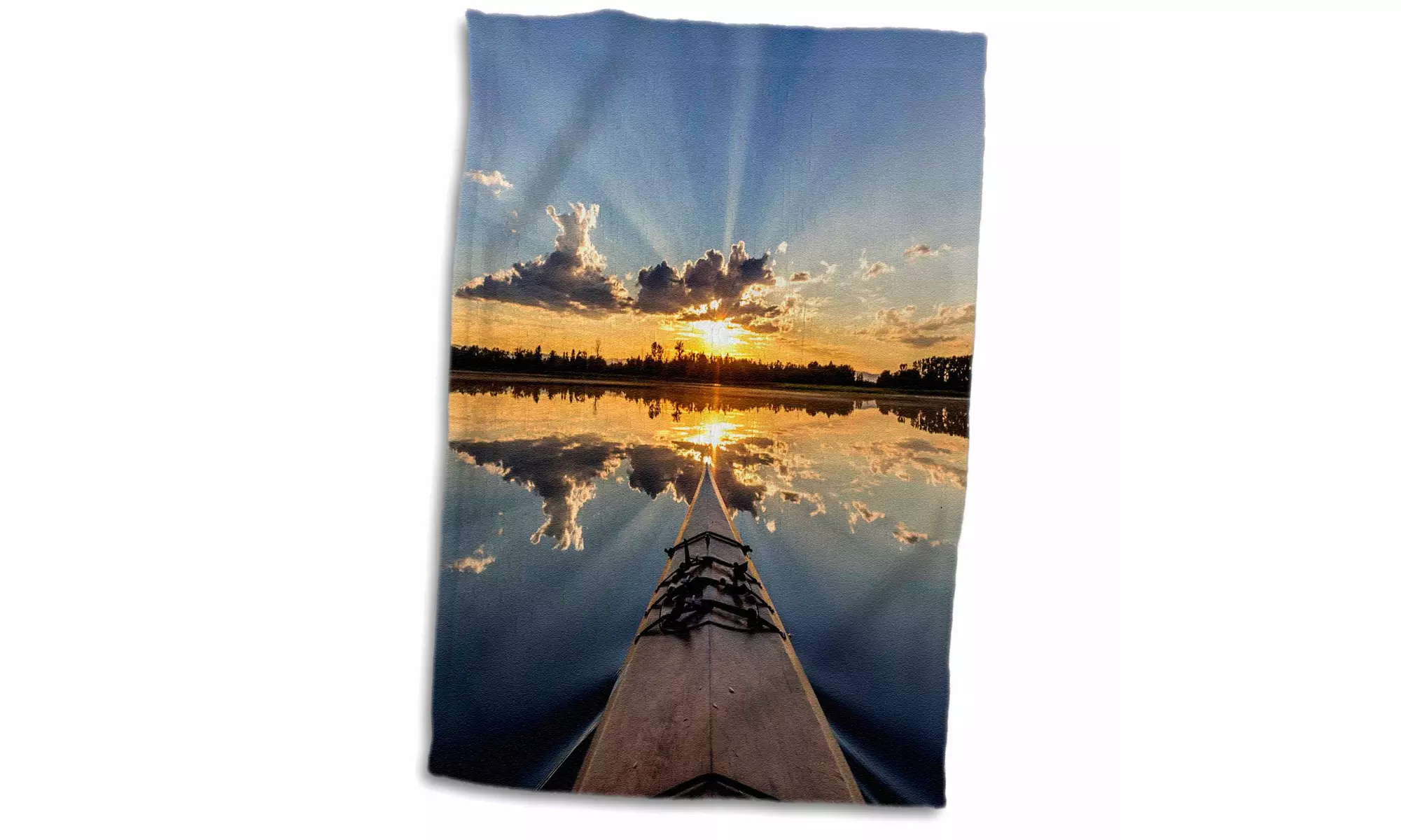  Towel - Kayaking into sunset rays on McWennger Slough near Kalispell, Montana  - Primary Image