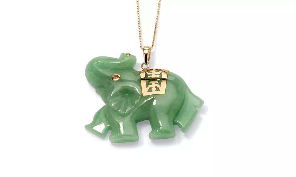 Green Jade 14k Gold Lucky Elephant Charm Pendant - Primary Image